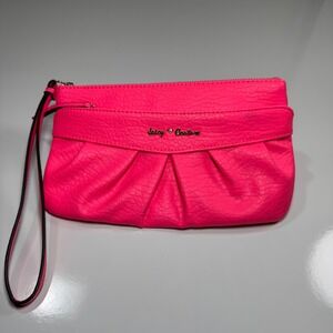 Juicy Couture Wristlet Clutch Hot Pink Pleated Front Zip Close‎ Bag